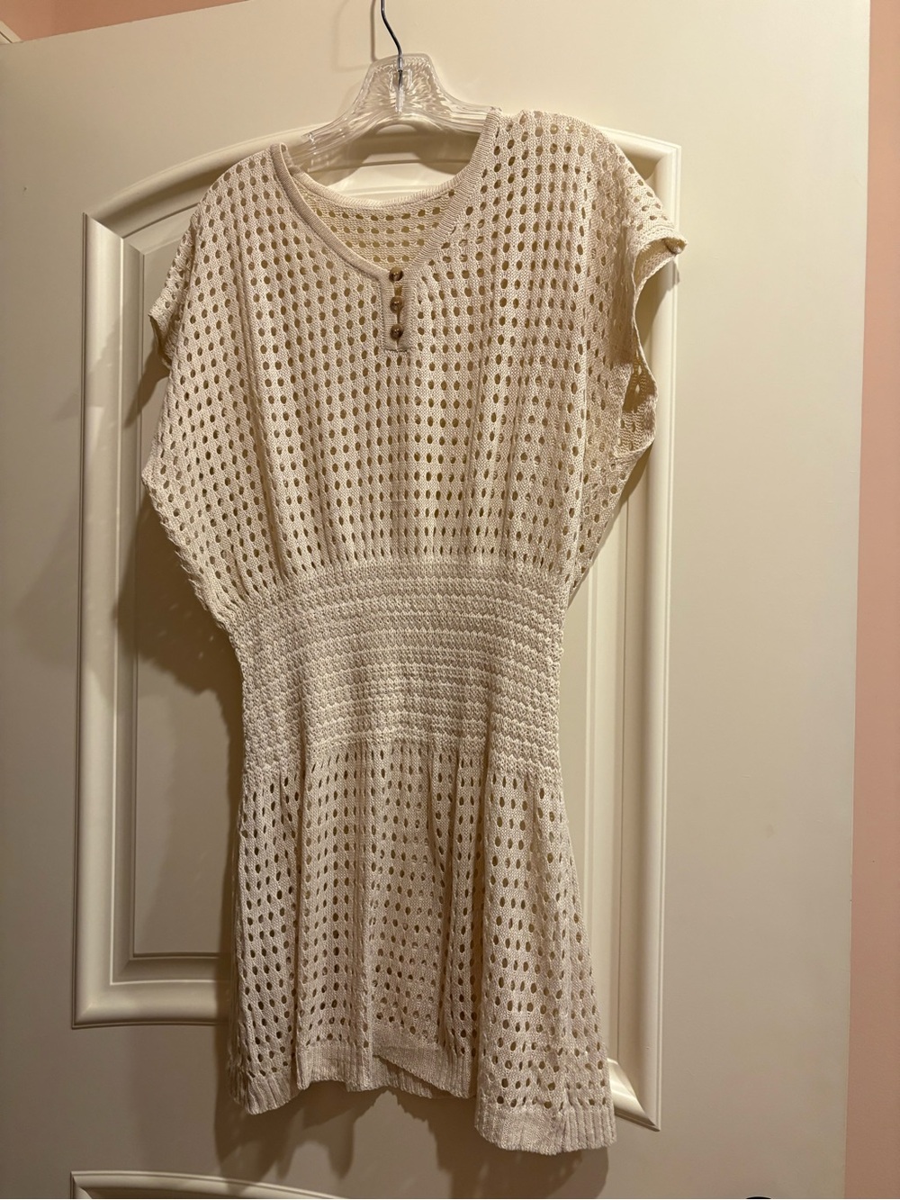 Crochet Knit Cream Beach Coverup Dress